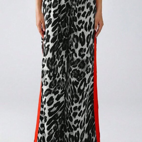 Grey Casual Women's Leopard Print Color Block Patchwork Loose Pants - Picture 5 of 5